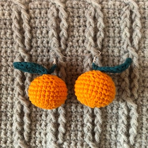 Handmade crochet orange earrings, tangerine, fruit earrings, drop earrings, ear wires, ear clips, ear clip-ons, Chinese new year gift