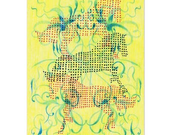 Handgetekende kunst, Chinese dierenriem muurdecoratie, galerijmuur, kunstprint, wanddecoratie, vuurpaard, horoscoop muurdecoratie, kleurrijke poster