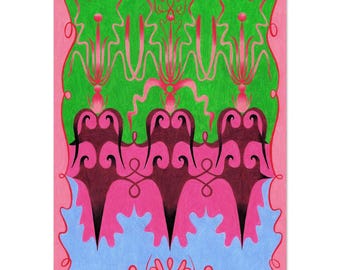 Handgetekende kunst, galeriewand, kunstprint, wanddecoratie, vuurpaard, horoscoop wanddecoratie, kleurrijke poster, art deco kunst