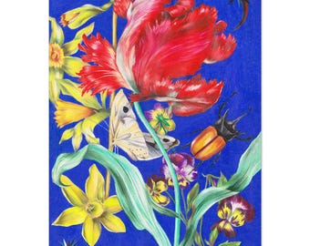 Handgetekende bloemen, bloemenkunstprint, kleurrijke woondecoratie, bloemenkunst voor thuis, kunstprint, botanische kunst, bloemen, paascadeau