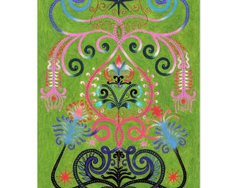 Handgetekende kunst, galeriewand, kunstprint, wanddecoratie, vuurpaard, horoscoop wanddecoratie, kleurrijke poster, art deco kunst, art nouveau wanddecoratie.