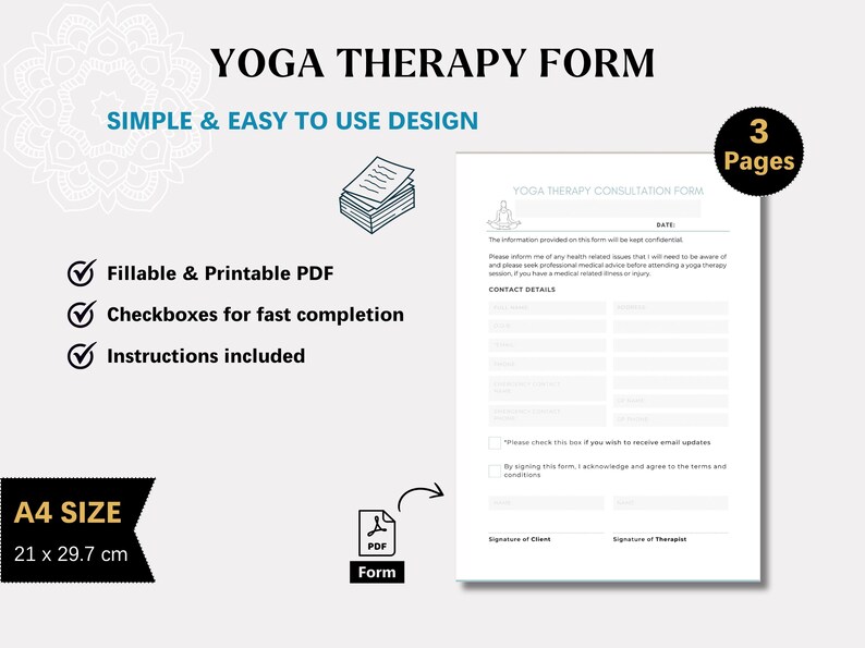Yoga Therapy Consultation Form: A4 Client Intake (fillable PDF) - Etsy