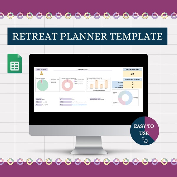 Yoga Retreat Planning Spreadsheet, Retreat Planner, Yoga Event, Retreat Organiser, Retreat Planner Spreadsheet for Yoga Teachers/Instructors