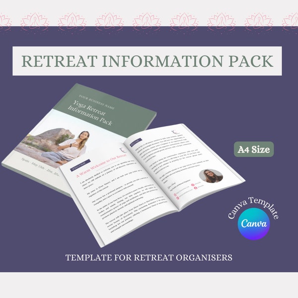 Yoga Retreat Information Pack, A4 Retreat Welcome Pack Canva Template, Yoga Teacher Retreat Template, Yoga Retreat Organiser Template Pack