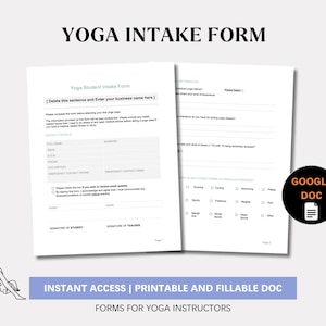 Yoga Intake Form, Editable Google Docs Yoga Class Registration Form, New Yoga Student Questionnaire Form, Yoga Client Form, Yoga Studio Form