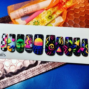 Totally 80s hand painted press on nails