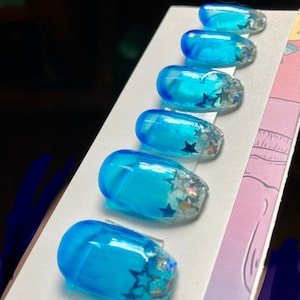 Summer Stars, Aqua-Marine Blue Translucent Press On Nails • Press on Jellies, Jelly • Customizable • Made to Order