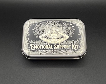 Emotional Support Kit Pill Box with Custom Organizer Insert - Engraved Metal Storage Tin