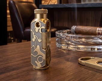 Trench Lighter with Tribal Abstract Design - Solid Brass - Deep Laser Engraving