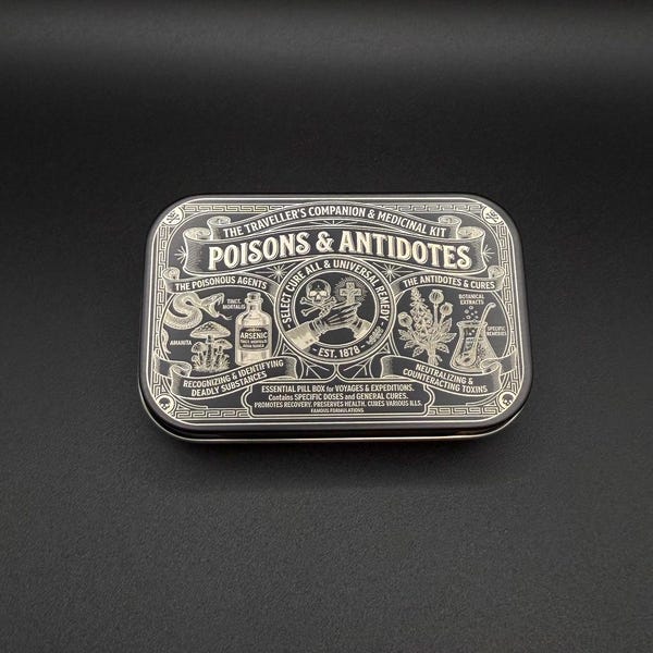 Boîte à pilules de voyage pour poisons et antidotes avec organiseur personnalisé - Boîte de rangement en métal gravé