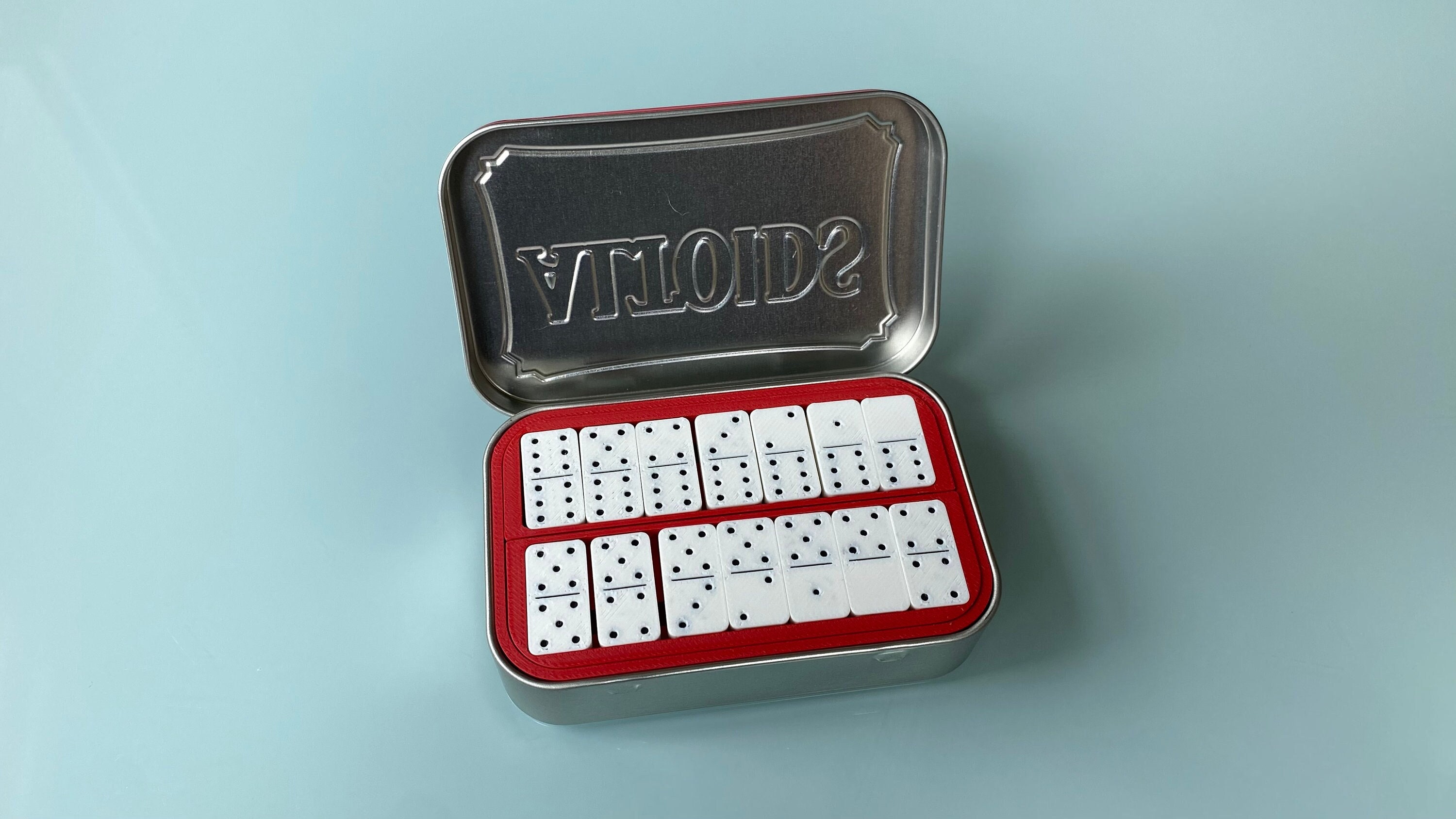 Travel Dominoes in Altoids Tin - Mini Domino Double Six With Tile