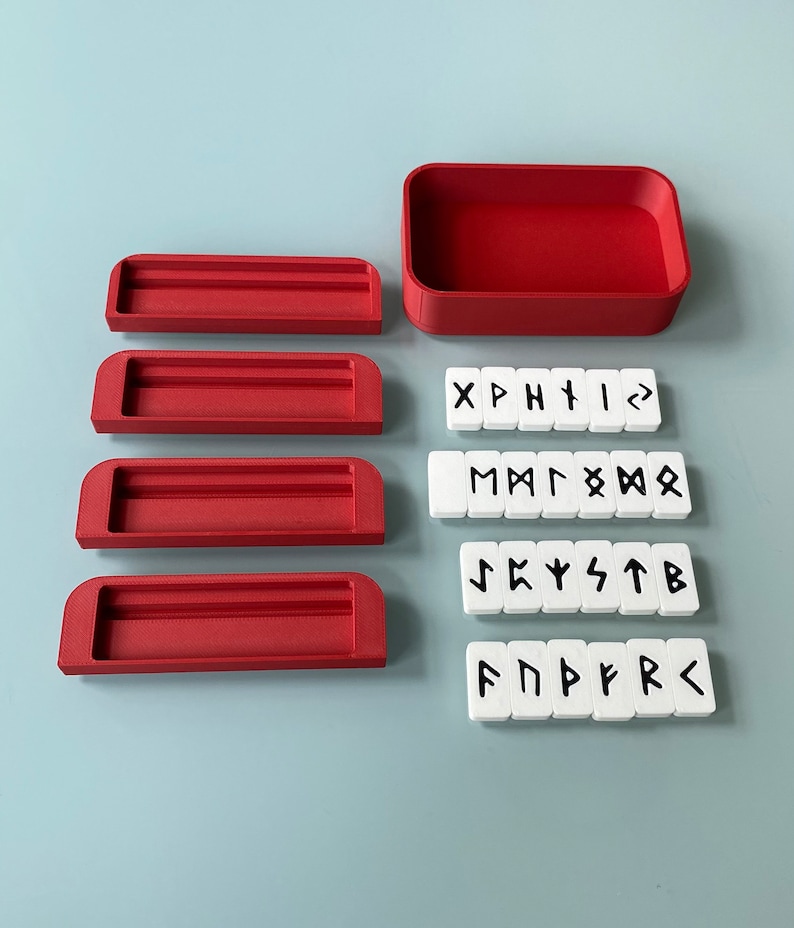 Rune Set insert for Altoids tin box showing all trays and insert with the runes