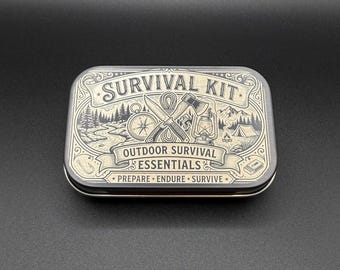 Pocket Survival Kit Container with Custom Organizer Insert - Engraved Metal Storage Tin