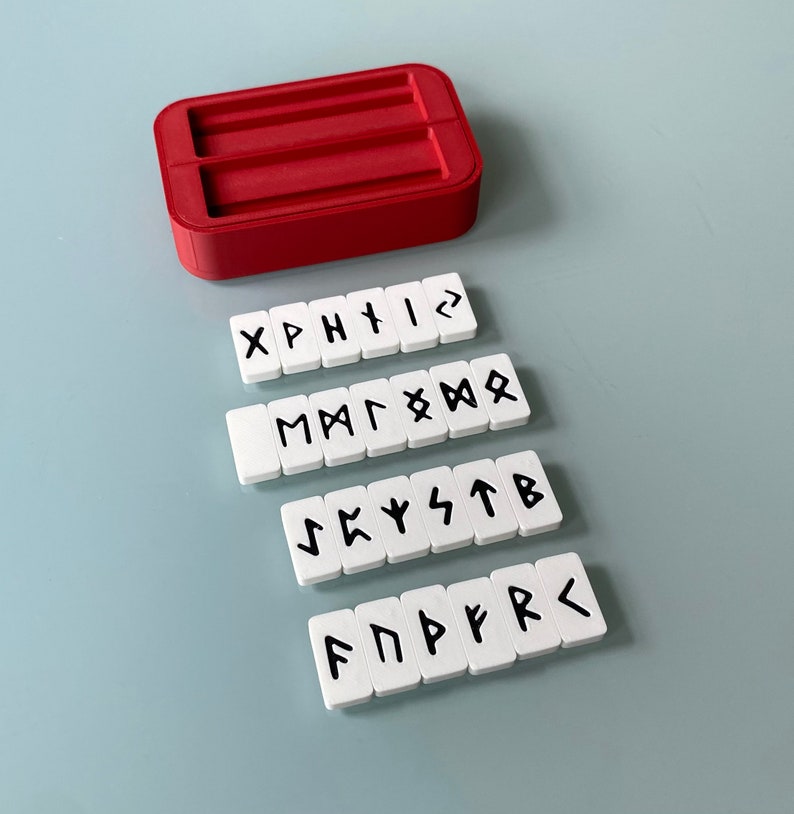 Rune Set insert for Altoids tin box showing stacked trays and insert with the runes outside