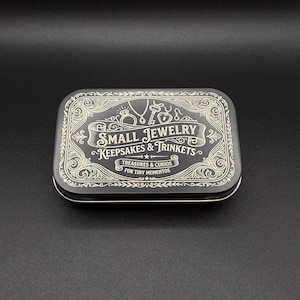Jewelry Travel Box with Custom Organizer Insert - Engraved Metal Storage Tin