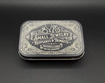 Jewelry Travel Box with Custom Organizer Insert - Engraved Metal Storage Tin