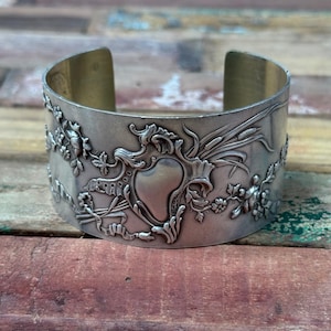 Floral Sterling Silver Cuff Bracelet - Antique European Napkin Ring Repurposed