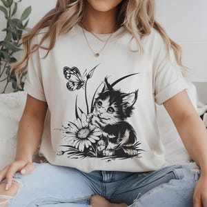 Cute cat chasing butterfly images, for commercial and web use, in PNG, SVG and PDF formats