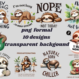 Imágenes prediseñadas de perezoso: impresionante imagen PNG de perezoso, descarga digital instantánea, uso comercial ilimitado para manualidades y camisetas