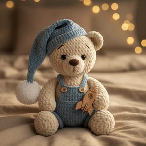 Tutorial de peluche amigurumi de terciopelo, gorro de dormir y overol. Descarga instantánea.