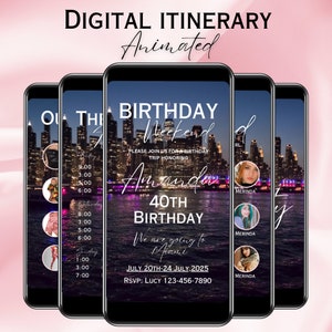Invitation anniversaire week-end numérique New York, itinéraire de voyage animé, calendrier de vacances voyage, modèle de planificateur modifiable New York 0333