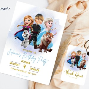 Bearbeitbare Frozen, Geburtstagseinladungsvorlage, druckbare Geburtstagspartyeinladung, digitale Kinderpartyeinladungsvorlage, Frozen-Karte, Video