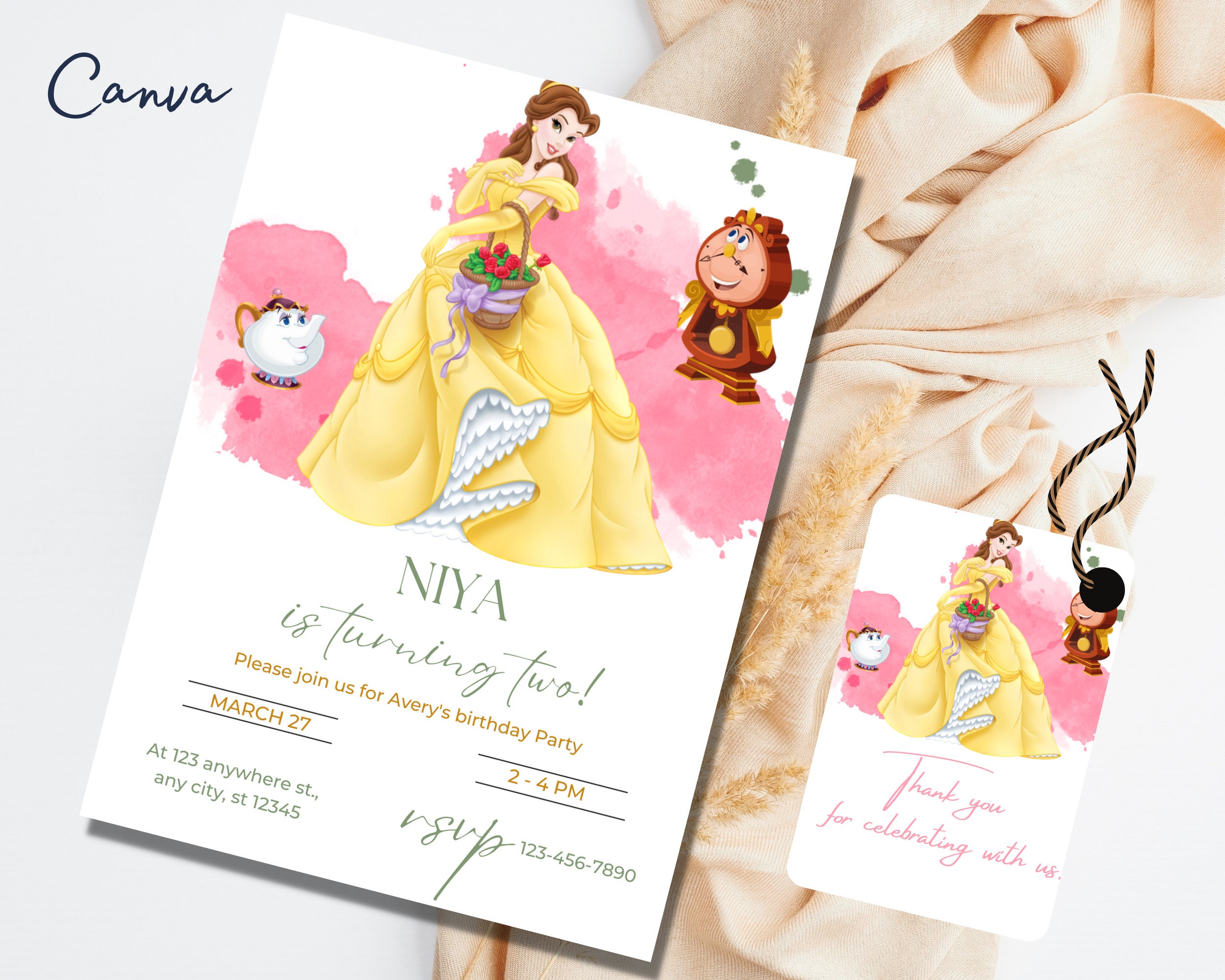 Editable Belle Birthday Invitation Template Printable - Etsy