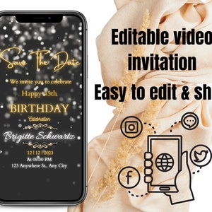Video-Einladung zum Geburtstag, animierte Geburtstagskarte, digitale elektronische Textnachricht, benutzerdefinierte Hochzeitseinladung, personalisierte Video-Einladung