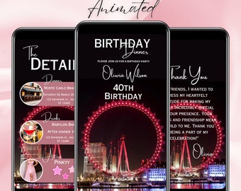 Digital Birthday Dinner invitation, London themed Birthday Dinner evite, Digital Birthday Party Invite, Editable Template invitation  0339