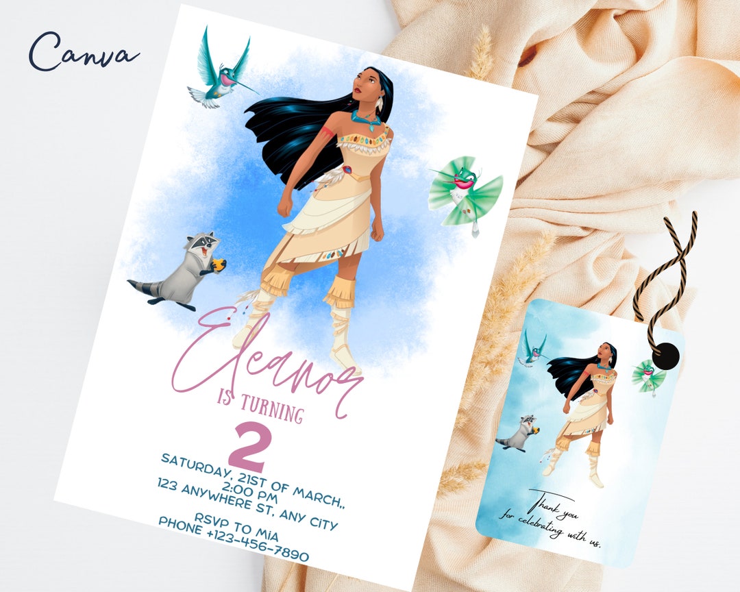 Editable Pocahontas Birthday Invitation Template, Printable Birthday ...