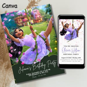 Bewerkbare sjabloon voor Encanto-verjaardagsuitnodiging, afdrukbare verjaardagsuitnodiging, sjabloon voor digitale kinderfeestje, Encanto Card a12