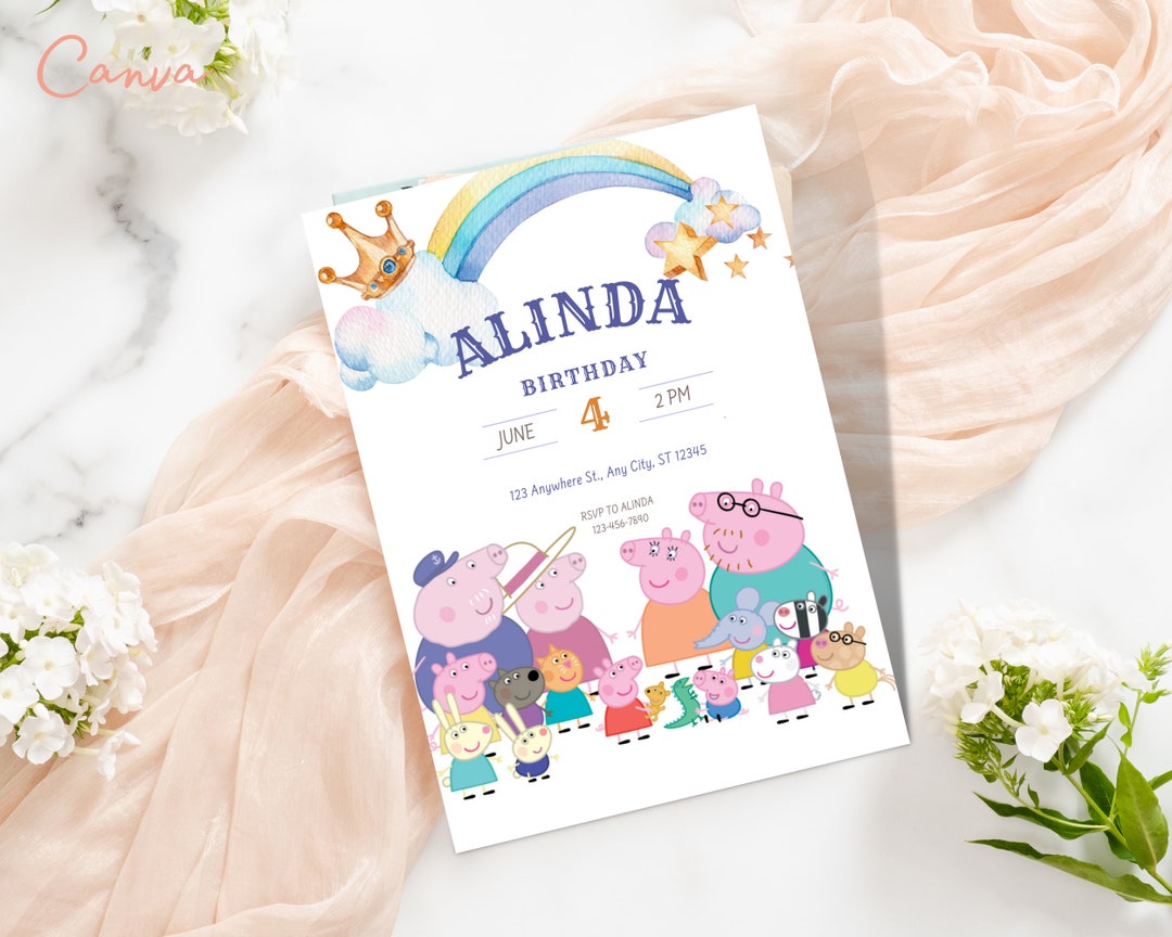 Editable Peppa Pig Birthday Invitation Template, Printable Birthday ...