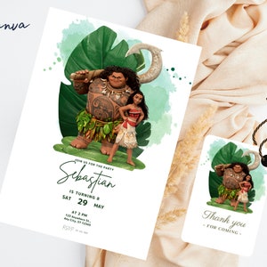 Modèle d’invitation d’anniversaire Moana modifiable, invitation de fête d’anniversaire imprimable, modèle d’invitation de fête numérique pour enfants, carte Maui Bday, 0074