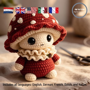 Mushroom Amigurumi Pattern, Crochet  Doll PDF, Ruffled Collar Plush, Forest Sprite Toy, Instant Download