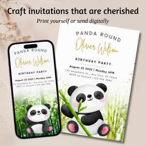 Convite Panda - Convite para festa de aniversário do Panda, Convite fofo do Panda, Convite de aniversário do Panda, Convite do Panda, Editável Instantâneo 0353