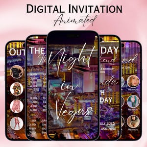 Plantilla de itinerario de viaje a Las Vegas, itinerario de viaje, invitación de fin de semana de cumpleaños, itinerario de fin de semana, programa digital de fiesta de Las Vegas 0412