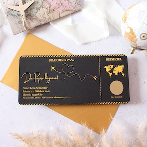 Black Edition - Boarding Pass | Personalisiertes Flugticket Gutschein | Überraschungsgutschein | Reisegutschein | Gutschein mit Rubbelfeld