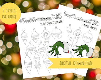 Grinch Thousand Dollar Christmas Savings Challenge | Printable PDF Holiday Gift Savings Tracker | Sinking Fund Financial Planner