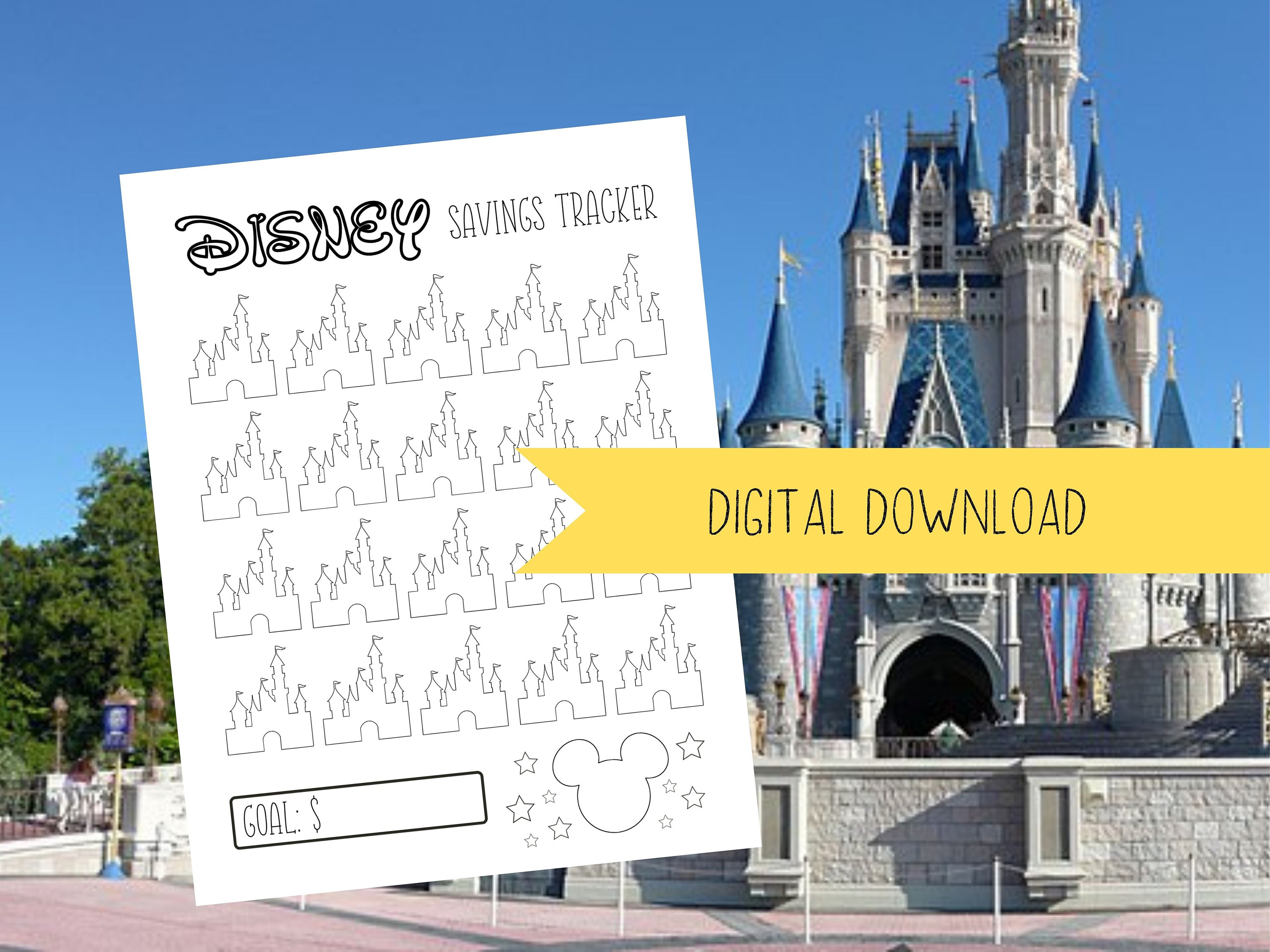 Colorable WDW Magic Kingdom Savings Tracker | Financial Goal Worksheet for Family Vacation | Printable PDF Savings Planner Digital Download