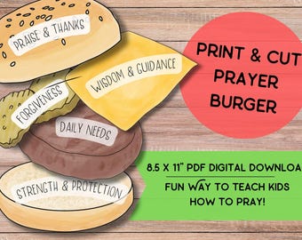 Prayer Burger Activity + Bonus | Fun & Interactive Christian Kids Printable | Teach Children How to Pray | For Bible Study, Sunday School
