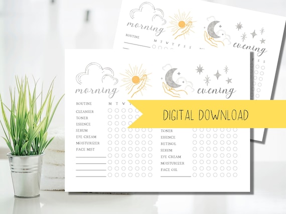 Skincare Routine Checklist Printable Download Sun and Moon - Etsy