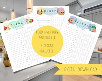 Lista de inventario de alimentos Descarga imprimible / PDF digital / Hojas de lista de verificación de inventario de cocina, despensa, congelador, refrigerador / Planificador de organización del hogar