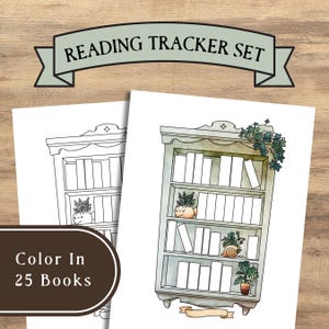 Bundle de suivi de lecture imprimable | Conception de bibliothèque fantaisiste | Défi des 25 livres | Coloriage inclus | Téléchargement numérique instantané