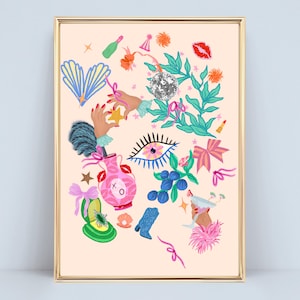 Pretty Things Art Print | A5 A4 A3 | Random Illustration, Colourful Funky Wall Art, Unique, Eclectic Home Décor, Maximalist, Dopamine Print