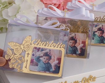 Personalized Golden Mirror Photo Frame Magnet, Baby Birthday Favors