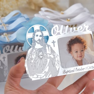 Custom Christening Favors Mirror Frame with Baby Picture, Baptism Favors Boy and Girl, Mi Bautizo, Baptism Gift Guest, First Communion Gift