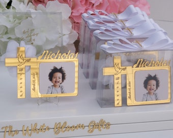 Personalized Baptism Cross Favors with Mirror Frame with Baby Photo, Baptism Favors Boy and Girl, Christening Cross Favors with Baby Picture