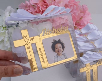 Personalized Baptism Photo Magnet Favors, Baptism Favors Boy and Girl, Gold Mirror Photo Frame Magnet Favors for Baptism Party, Mi Bautizo,