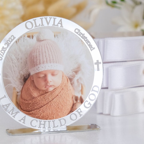 Custom Christening Favors Picture Frame with Baby Photo, Baptism Souvenir Boy and Girl, Mi Bautizo, First Communion Favours for Guest