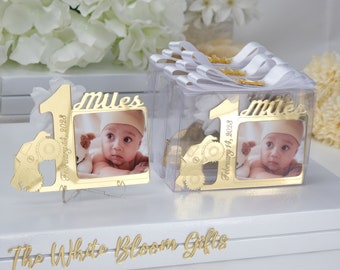 Personalized 1st Birthday Photo Magnet Favors, Acrylic Mirror Frame
